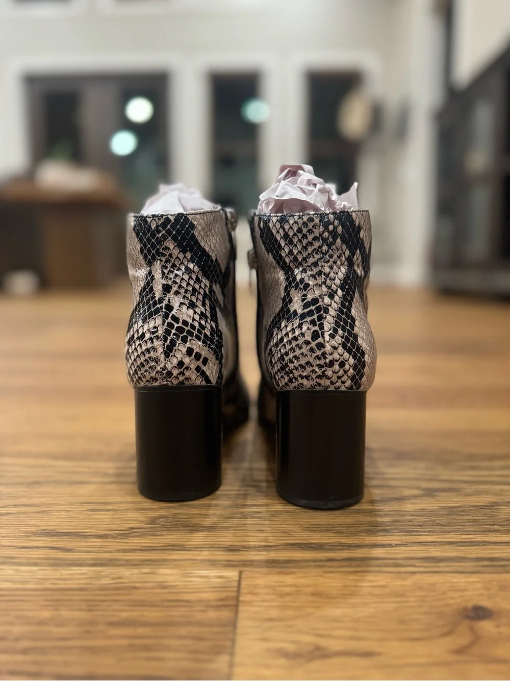NWOB Marc Fisher Women's Snake-Print Ankle Boots in Black & Cream